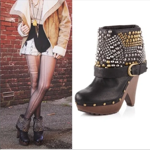 Sam Edelman Wickley Studded Foldover Boots Clogs size 6.5 Leather - Picture 1 of 7